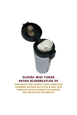 400ml Paslanmaz Çelik Termos Mug - Çift Katlı Açık Ahşap