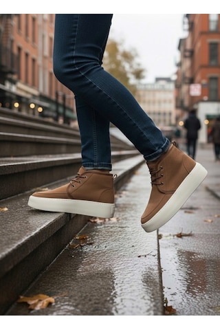 Ba0550 İçi Kürklü Bağcıklı Taba Krem Taban Erkek Tarz Spor Bot Taba