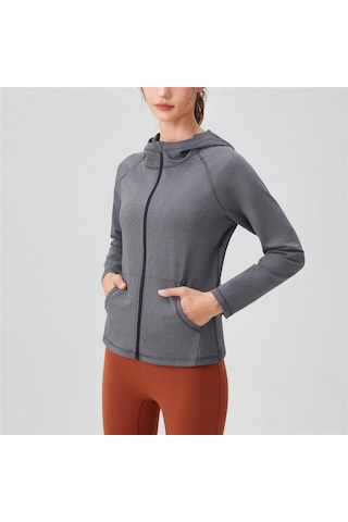 Ranyeek Bayanlar İçin Hızlı Kuruyan Spor Ceket - Kapüşonlu Slim Fit Yoga Koşu Antrenman Giysi - Gri Xl Avrupa Numara