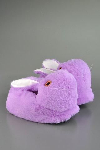 Sevimli Tavşan Figürlü Peluş Panduf Lila Çok Renkli