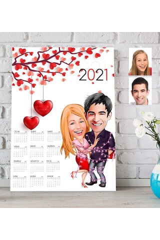 Kişiye Özel Sevgililer Karikatürlü 2021 Duvar Takvimi - 2