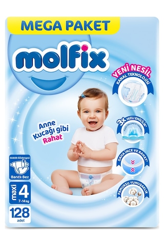 Molfix Mega Paket Bebek Bezi 4 Beden 7-14 Kg 128 Adet 4 Numara