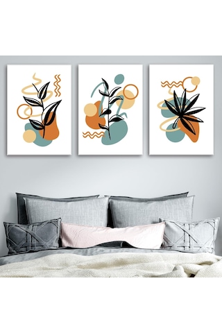 Tr 3'lü Bohem Kanvas Tablo Seti 11 - Modern Boho Duvar Dekoru - Geometrik Ve Modern Çizgili 3 Parça Tablo 35x50 Cm Genel