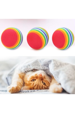 Buffer Gökkuşağı Sünger Kedi Köpek Çiğneme Oyun Topu 3'lü 4.2 CM