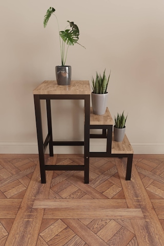 Hidden Folding Çok Amaçlı Katlanır Merdiven Çiçeklik Sehpa Siyah