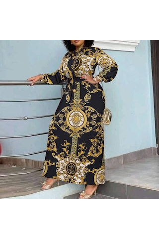 Siyah Vonda Kadın Balıkçı Yaka Uzun Puf Kol Günlük Gevşek Uzun Elbise M Siyah