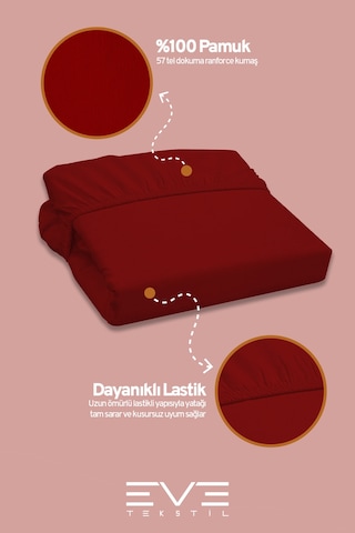 Eve Tekstil Pamuklu Çift Kişilik Rainforce Kumaş Lastikli Çarşaf Ve Yastık Kılıfı Set Bordo
