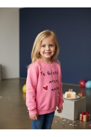 Kız Çocuk Yazılı Neon Renk İnce Sweatshirt-16593 Pembe