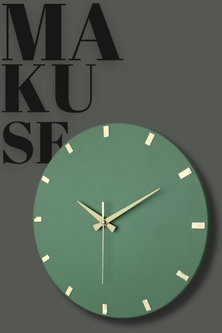 Makuse Model Modern Dekoratif Metal, Aynalı, Akar Sessiz Mekanizmalı, Duvar Saati 40 40cm Yeşil-gold Yeşil - Altın