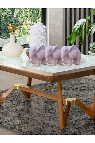 Parlak Yüzeyli Kauçuk Pabuçlu 12 Cm Seramik Pembe Fil Tv Yanı Sehpa Etajer Ünite Üstü Aksesuar Biblo 10x12cm