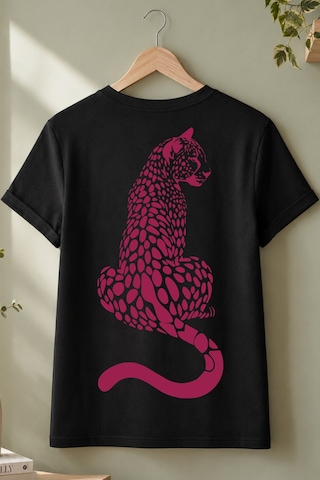 Spoyi Panter Silüeti Tasarımlı %100 Pamuk Yarım Oversize Siyah T-shirt