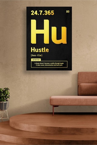Hustle Altın Element Tasarım Siyah Minimal Enerji Veren Modern Motivasyon Kanvas Duvar Sanatı