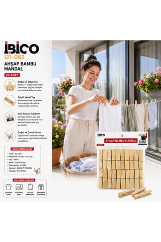 20pcs Ahşap Bambu Mandal 5047 Gümüş