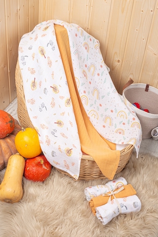 Luckka 3'lü Çok Amaçlı Müslin Örtü Seti - 75x75 Cm - Ztc200 Turuncu Turuncu