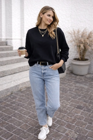 Cloudymood Unisex Kadın Oversize Sweatshirt Basic Bisiklet Yaka Uzun Kollu Günlük Rahat Sweat Siyah - 843911129 Siyah