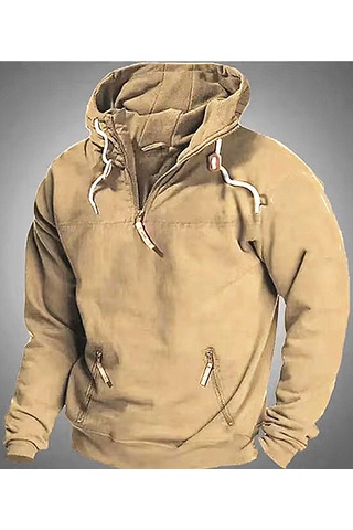 Sonbahar Ve Kış İçin Erkek Düz Renk Kapüşonlu Günlük Sweatshirt Mavi