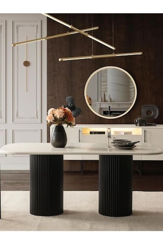 Nomad İskandinav Oval Natural Ahşap Bohem Masa 80x160 Siyah Beyaz