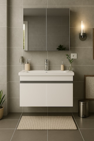 Arista 80 Cm Beyaz Mdf, Seramik Lavabolu, Banyo Dolabı Takımı Beyaz