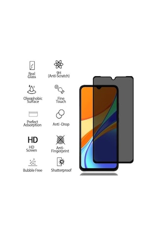 Xiaomi Redmi 9c Privacy Hayalet Ekran Koruyucu 2 Adet - 9h Temperli Cam, Yan Görünme Engelleyici, Tam Kaplama