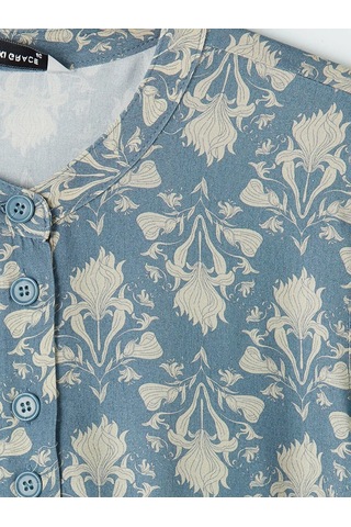 Lc Waikiki İndigo Hakim Yaka Desenli Kadın Tunik Indigo
