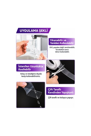 18mm X 1 Metre Çift Taraflı Nano Bant Silikon Jel Yapıştırıcı Güçlü Şeffaf Bant