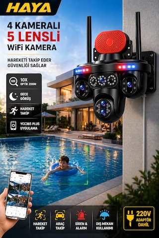 Mpıa Haya 4 Kameralı 5 Lensli Wifi Kamera 3 Ptz 10x Optik Zoom Ip66 Gece Görüş