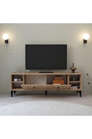 3507 Deren Tv Ünitesi 150 Cm Raflı Kapaklı Sepet Tv Sehpası Sepet