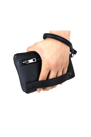 Erkek Siyah Bileklik Kemerli Ince Portföy El Çantası Siyah