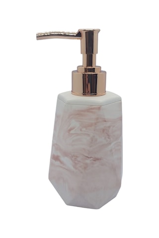 4 Lü Taş Banyo Seti Beyaz - Kahverengi Mermer Desenli 4'lü Sabunluk Seti Beyaz