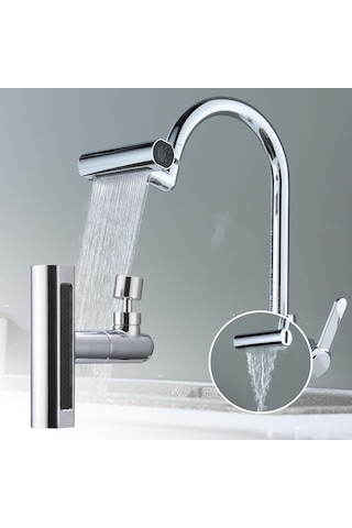 Fusty 360 Derece Döner Şelale Musluk Başlığı - 4 Fonksiyonlu Gümüş
