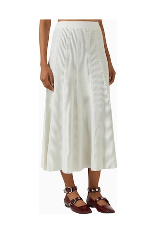 Maje Jougeir Off - White Cable Knit Midi Etek, Zarif Ve Konforlu Triko Kırık Beyaz