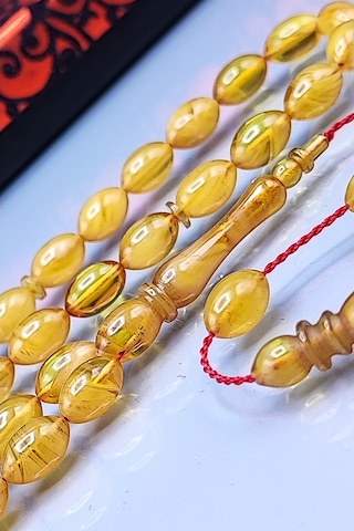 7 x 11 MM Beyzi Mustafa Uysal İmzalı Sarı Hareli Ateşi Kehribar Tesbih