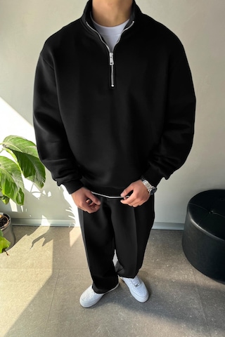 Flaw Half Zip Oversize Polo Yaka Sweatshirt Siyah Sİyah