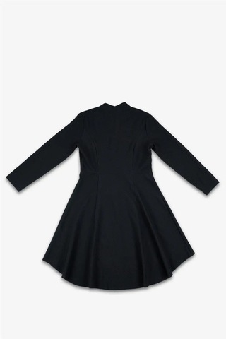 Kadın Siyah Nokta Kabartmalı Altın Fermuarlı Uzun Kollu Elbise Siyah