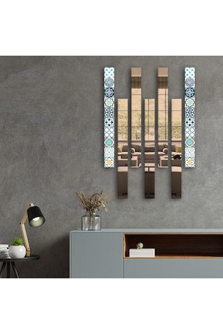 Decorita Dekor Camı Modern Çini Desen Cam ve Bronz Ayna 7'liTakım Bronz