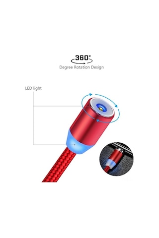 Willowhaven 3-in-1 Manyetik Şarj Kablosu - 360 Kör Bağlanma Led Işıklı 2.1a Hızlı Şarj - Android/ios/type-c Uyumlu 2m Ağ Desenli Siyah