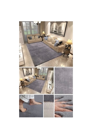 Sarar Halı Tavşan Post En Trend Yumuşak Peluş Halı. Yolluk Koyu Gri