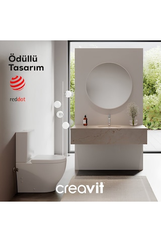 Creavit Mare Beyaz Kanalsız Duvara Sıfır Klozet Takımı Ma361, Creavit Mare Duroplast Yavaş Kapak Beyaz