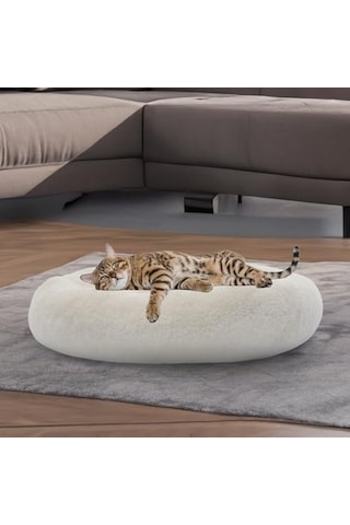 Peluş Kedi Ve Köpek Yatağı Beyaz Renkte, Pugalo Ekonomik Kedi Yatağı Beyaz