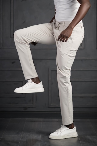Beli Lastikli Ve İplikli Likralı Yazlık İnce Paraşüt Kumaş Jogger Pantolon Krem