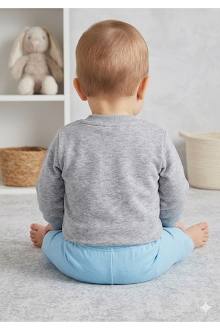 Gülerçocuk Yeni Sezon Ayıcık Nakışlı Erkek Bebek Selanik Kumaş Pantolonlu Şık Takım Mavi