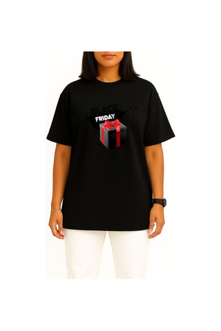 Bahriyeli Collection Oversize Black Friday - Kara Cuma Göğüs Tasarımlı Unisex T-shirt Siyah