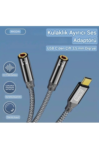 Riksoin Type-c To 3.5mm Aux Ses Kulaklık Ayırıcı 2'si 1'arada