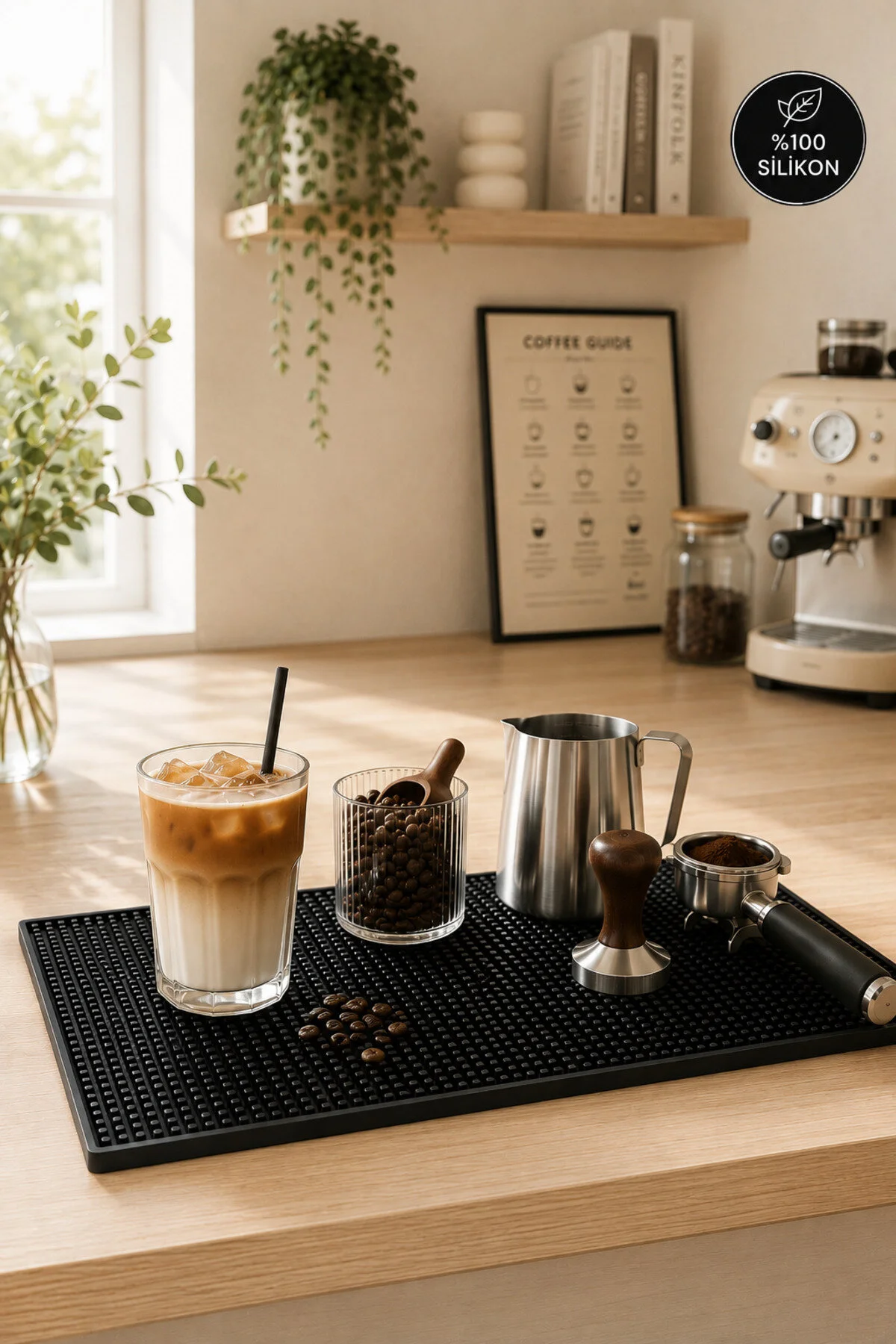 Bar Mat 45x30 %100 Silikon Kaymaz Tezgah Koruyucu Mutfak / Bar Siyah