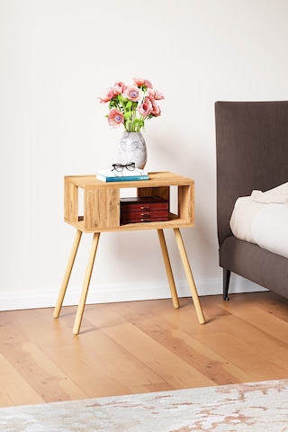 İntergo Ahşap Ayaklı Dekoratif Raflı Komodin Atlantik Çam