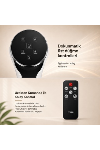 Mole F10 Kule Tipi Kademe Sayısıkumandalı 3 Kademeli 50w Beyaz