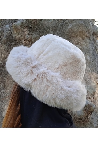 Shopiolog Pofidik Peluş Şapka Kışlık Suni Kürk Kalpak Bej Kova Şapka Bej