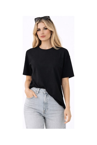 Qu Style Premium Basic Oversize Kadın Tişört Yumuşak Dokulu Günlük Rahat Kalıp T-shirt Siyah