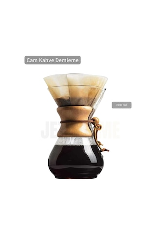 800 Ml Chemex Cam Kahve Demleme Ahşap Tutacaklı Büyük Boy 6 Bardak