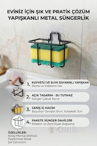 Yapışkanlı Bulaşık Süngeri Tutucu - Suya Dayanıklı Çok Amaçlı Siyah Mutfak Düzenleyici Diğer